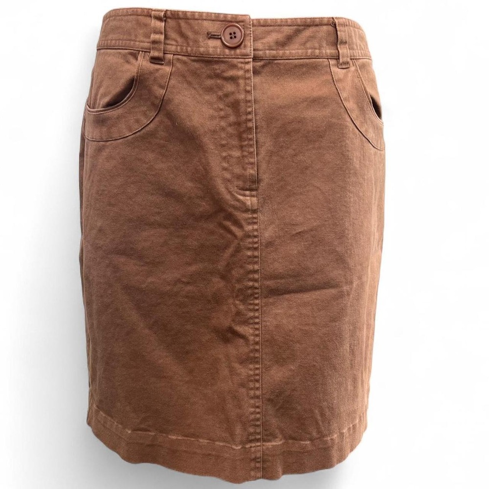 Talbots Brown Cotton Linen Mini Skirt Size 12 Boho Western Cottagecore